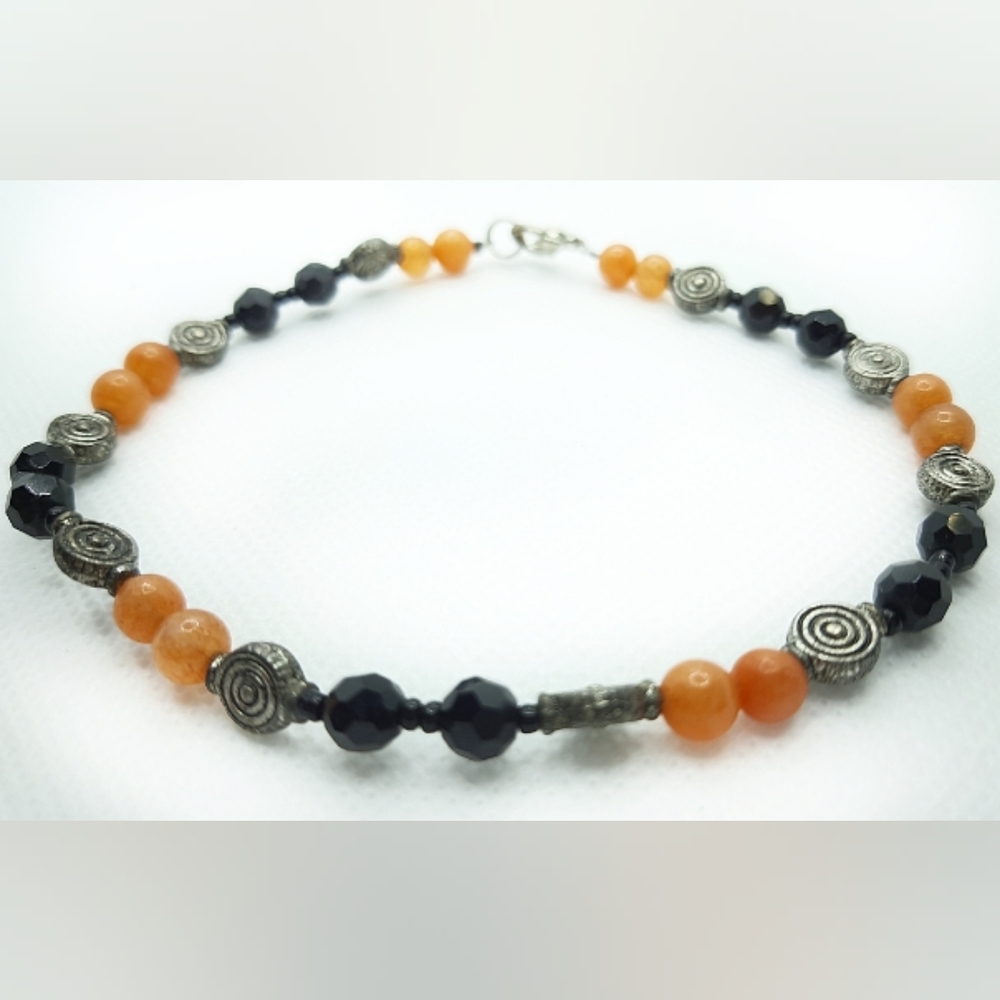 Orange and Black Beaded Anklet in Large